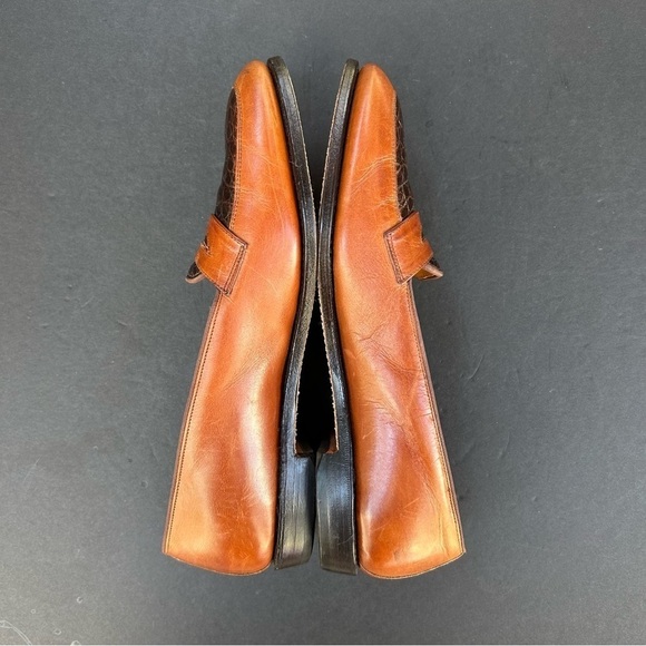Allen Edmunds Avalon Two-Tone Loafers, Brown Leather w/ Embossed Croc, Size 6.5 - Picture 4 of 16